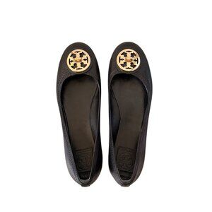 Tory Burch Leather Selma Ballet Flats Black Gold Size 8